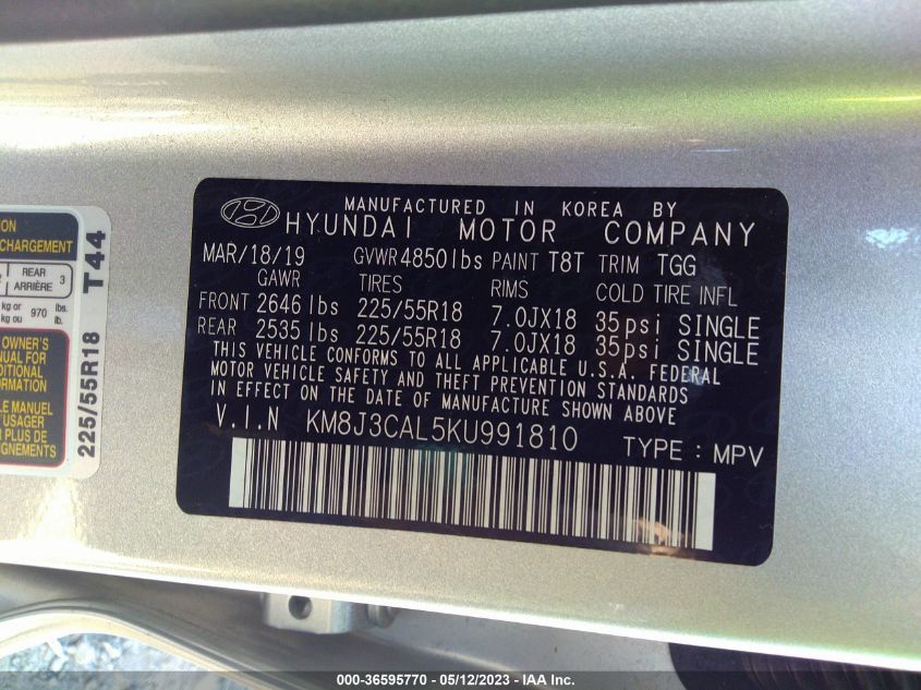 2019 HYUNDAI TUCSON SEL - KM8J3CAL5KU991810
