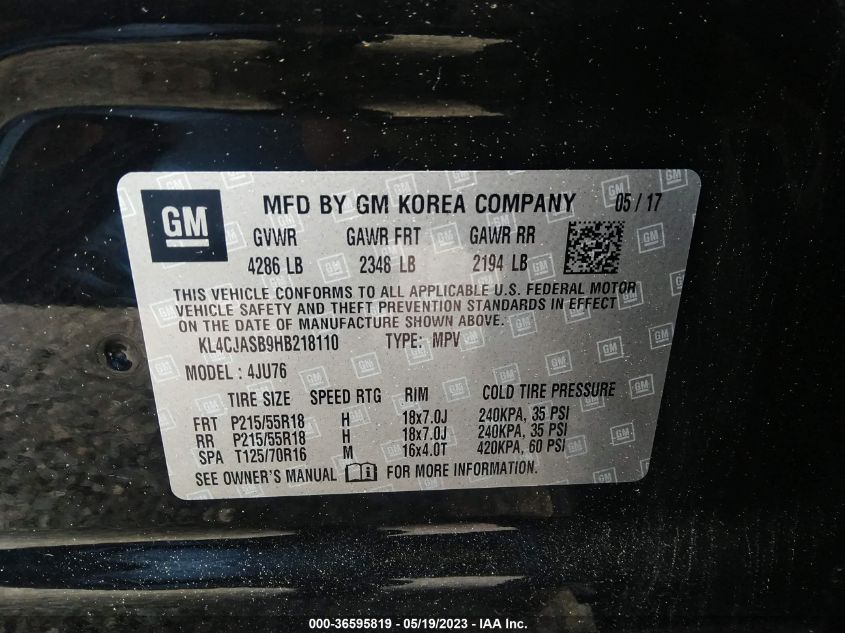 2017 BUICK ENCORE PREFERRED - KL4CJASB9HB218110