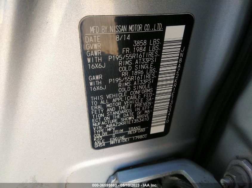 2014 NISSAN CUBE SL - JN8AZ2KR1ET353410