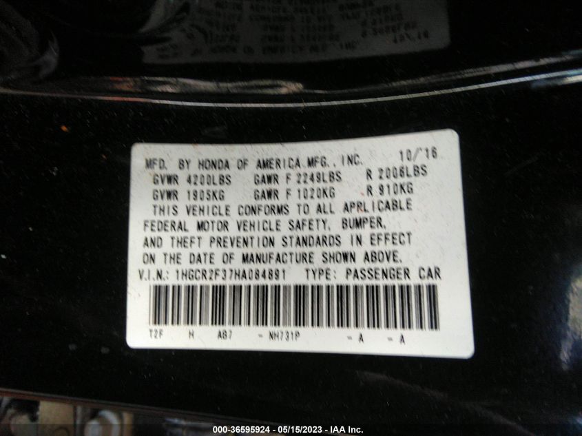 2017 HONDA ACCORD SEDAN LX - 1HGCR2F37HA084891