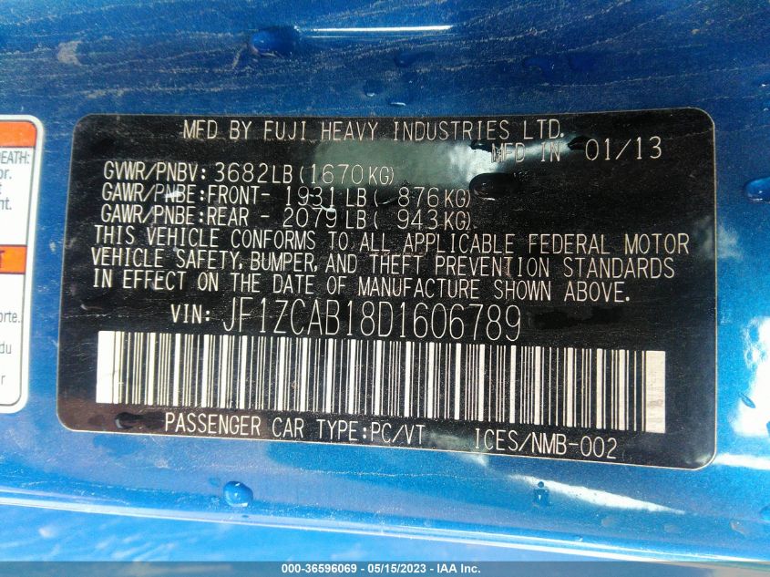 2013 SUBARU BRZ PREMIUM - JF1ZCAB18D1606789