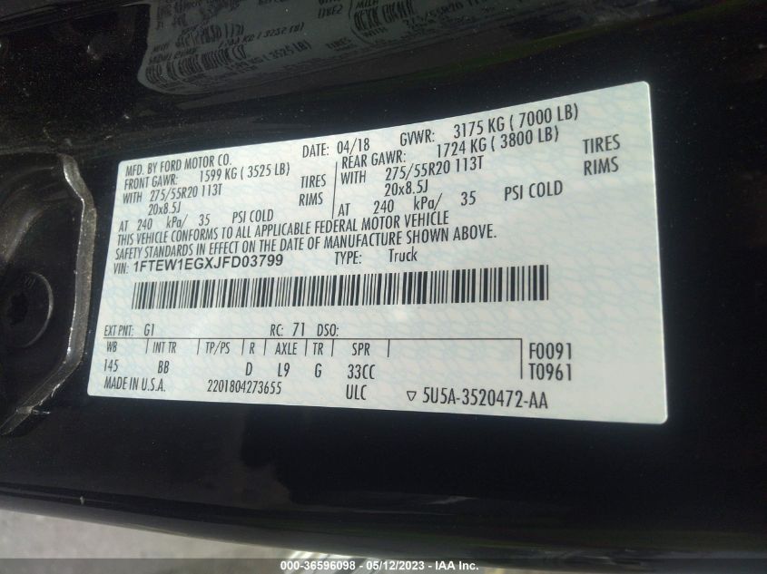 2018 FORD F-150 XL/XLT/LARIAT - 1FTEW1EGXJFD03799