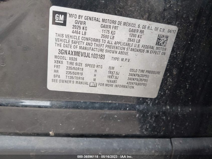 2018 CHEVROLET EQUINOX PREMIER - 3GNAXMEV0JL103183