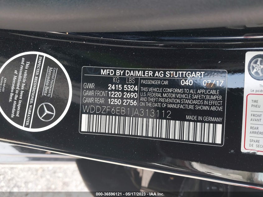 VIN WDDZF6EB1JA313112 2018 MERCEDES-BENZ E-CLASS AMG E 43