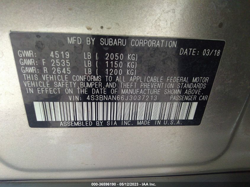 2018 SUBARU LEGACY LIMITED - 4S3BNAN66J3037213