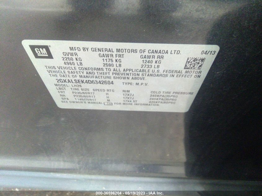 2013 GMC TERRAIN SLE - 2GKALSEK4D6342604