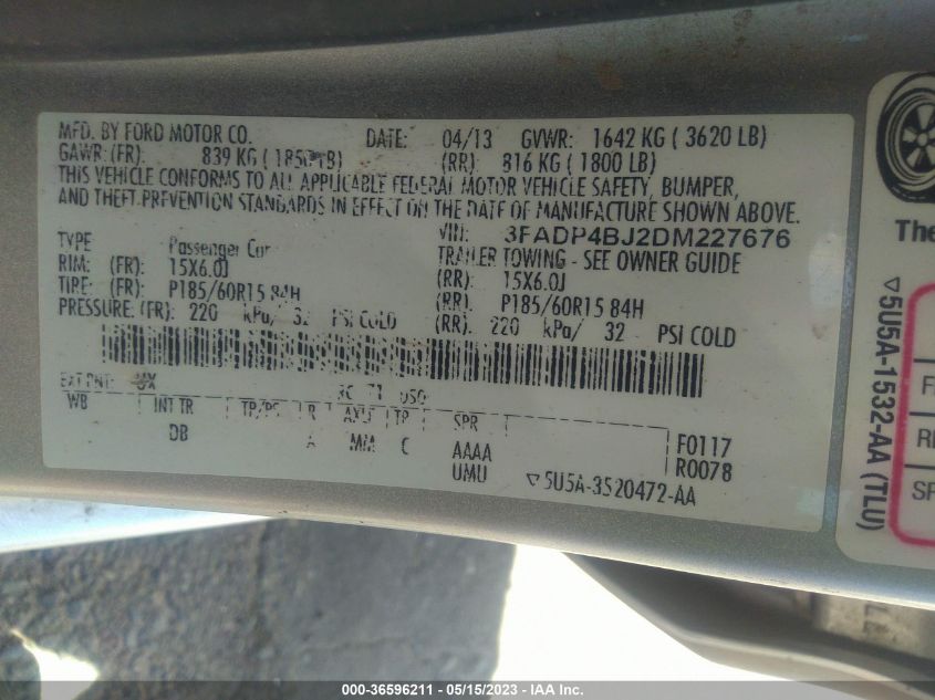 2013 FORD FIESTA SE - 3FADP4BJ2DM227676