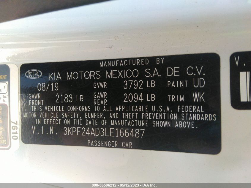 2020 KIA FORTE LXS - 3KPF24AD3LE166487