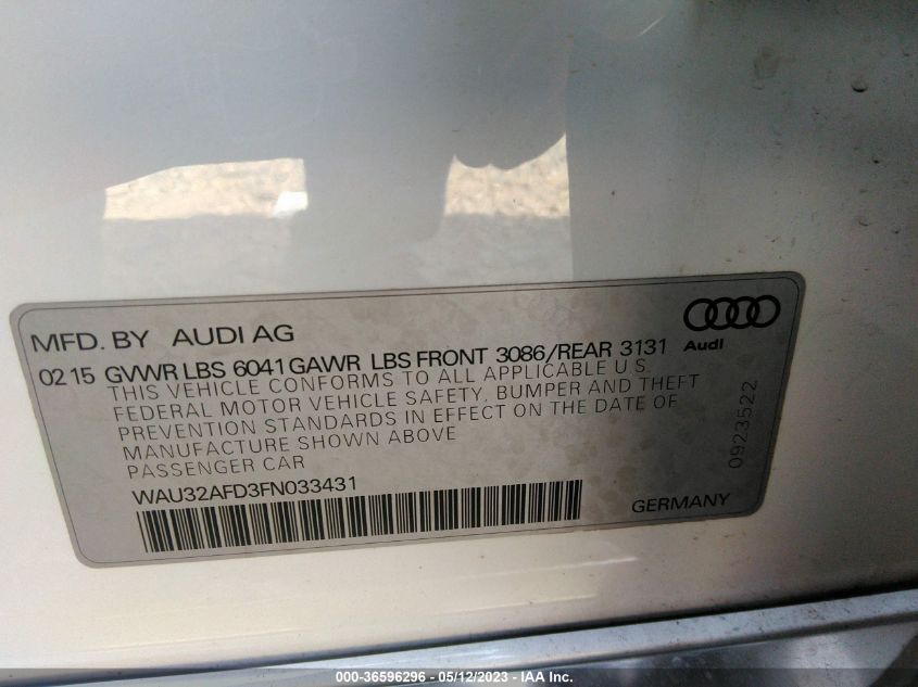 2015 AUDI A8 L 4.0T - WAU32AFD3FN033431