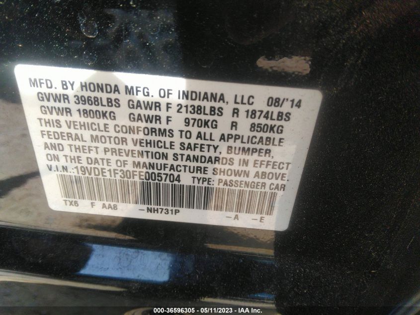 2015 ACURA ILX - 19VDE1F30FE005704