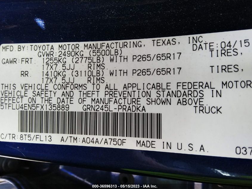 2015 TOYOTA TACOMA - 5TFLU4EN5FX135889
