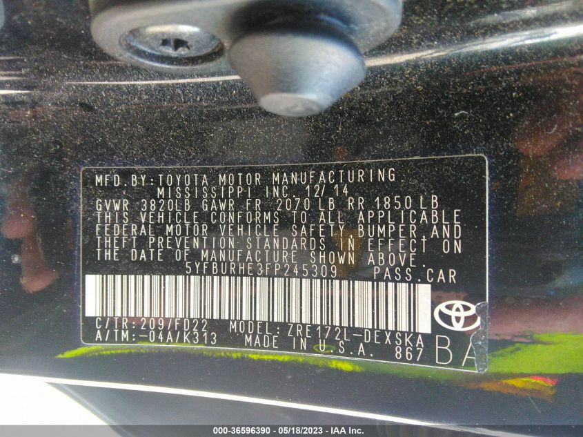2015 TOYOTA COROLLA S - 5YFBURHE3FP245309