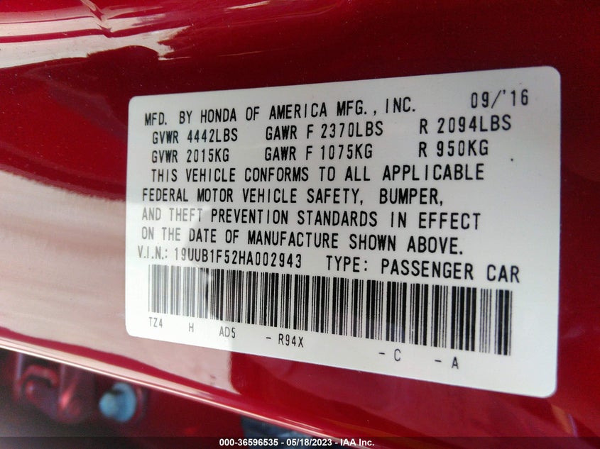VIN 19UUB1F52HA002943 2017 ACURA TLX W/TECHNOLOGY PKG