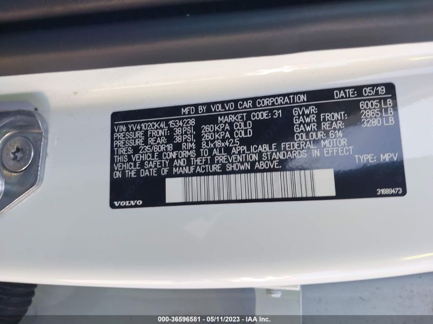2020 VOLVO XC90 MOMENTUM - YV4102CK4L1534238