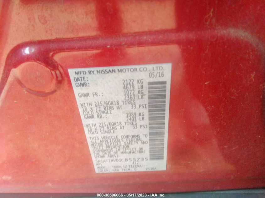 2016 NISSAN ROGUE SL - 5N1AT2MV0GC855735