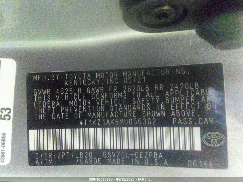2021 TOYOTA CAMRY XSE V6 - 4T1KZ1AK6MU056362