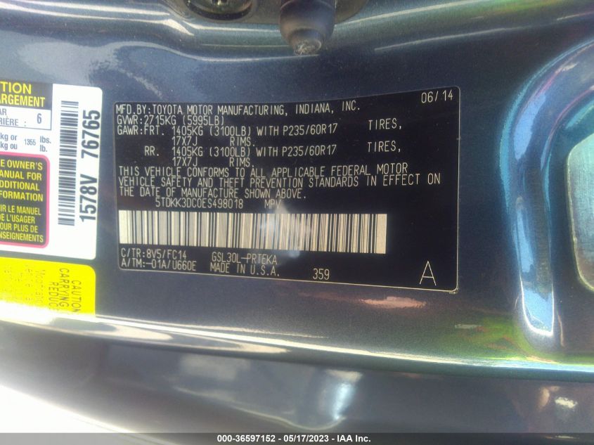 2014 TOYOTA SIENNA LE - 5TDKK3DC0ES498018