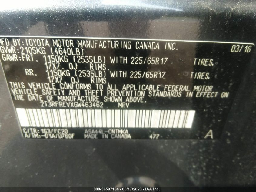 2016 TOYOTA RAV4 XLE - 2T3RFREVXGW463462