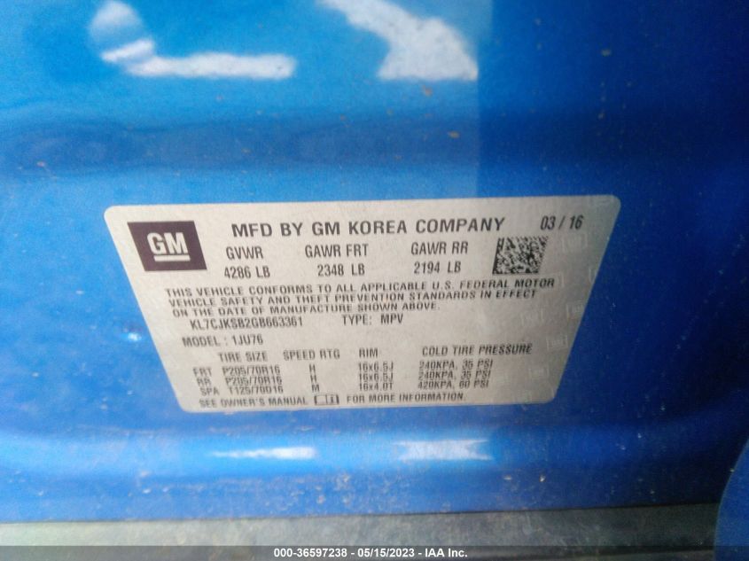 2016 CHEVROLET TRAX LS - KL7CJKSB2GB663361