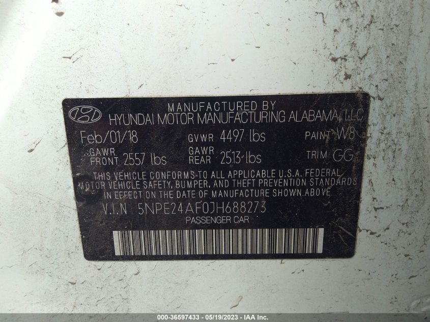 2018 HYUNDAI SONATA SE - 5NPE24AF0JH688273