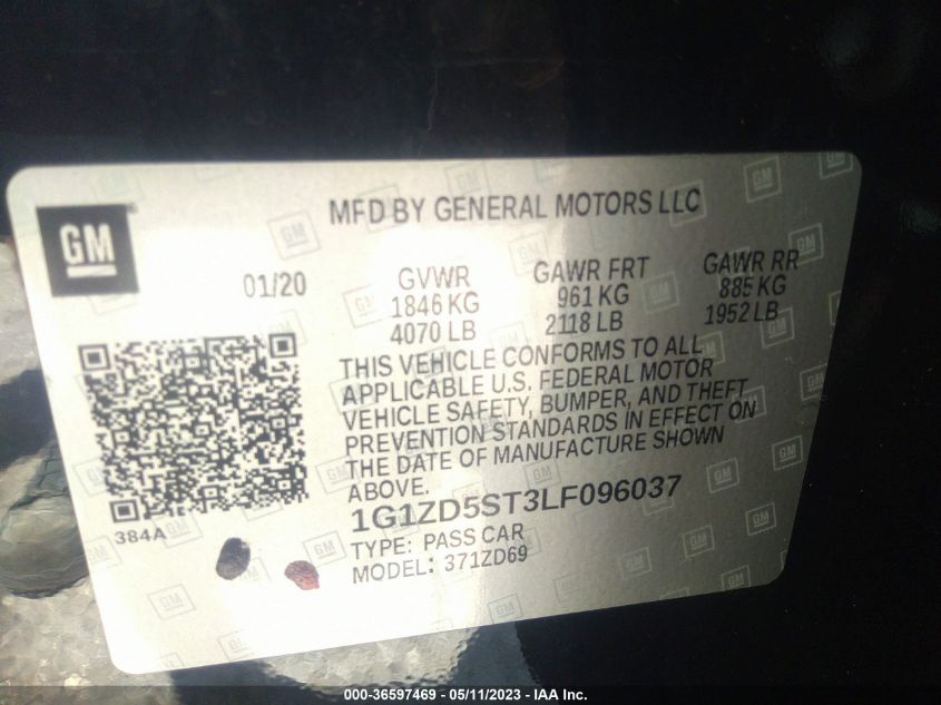 2020 CHEVROLET MALIBU LT - 1G1ZD5ST3LF096037