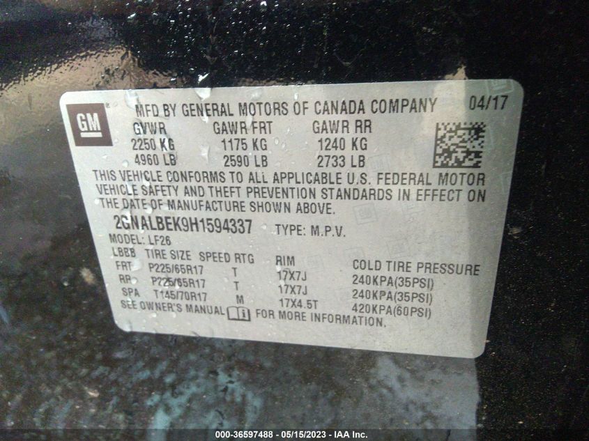 2017 CHEVROLET EQUINOX LS - 2GNALBEK9H1594337
