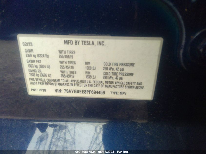 2023 TESLA MODEL Y LONG RANGE - 7SAYGDEE8PF694459