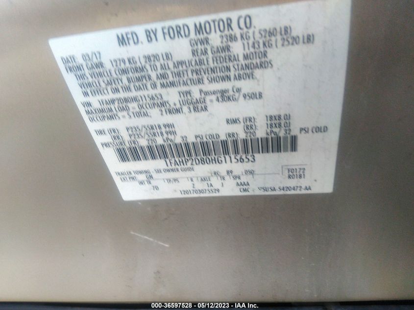 2017 FORD TAURUS SE - 1FAHP2D80HG115653