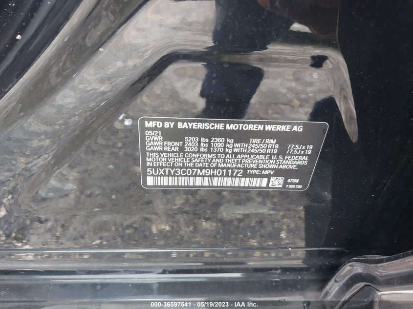 VIN 5UXTY3C07M9H01172 2021 BMW X3 SDRIVE30I