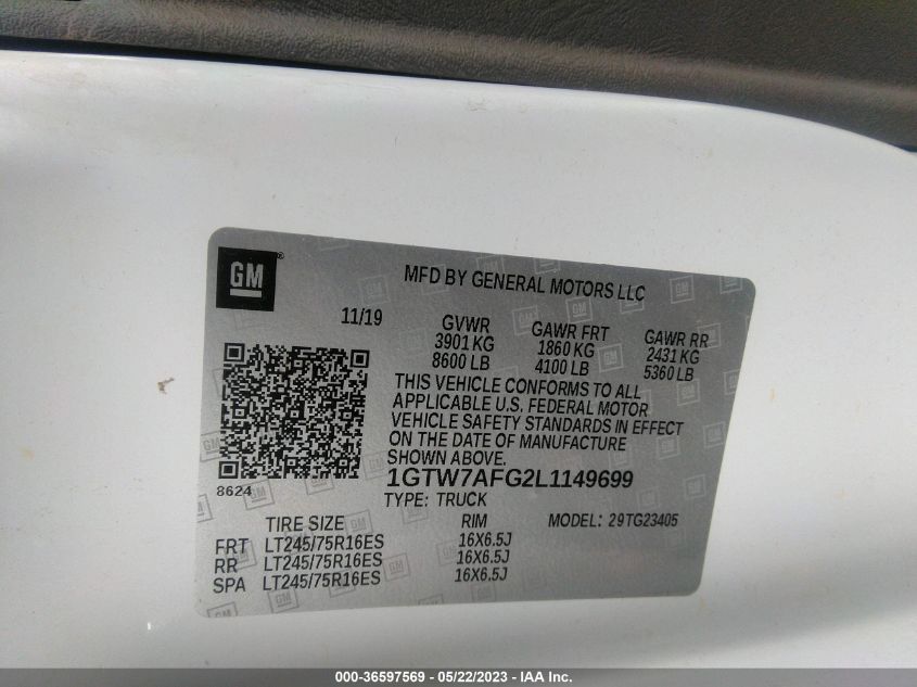 2020 GMC SAVANA CARGO VAN - 1GTW7AFG2L1149699