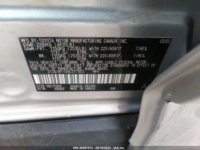 2022 TOYOTA RAV4 LE - 2T3G1RFVXNC277973