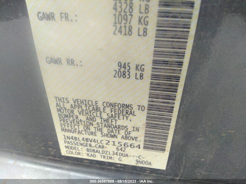 2020 NISSAN ALTIMA 2.5 S - 1N4BL4BV4LC215664