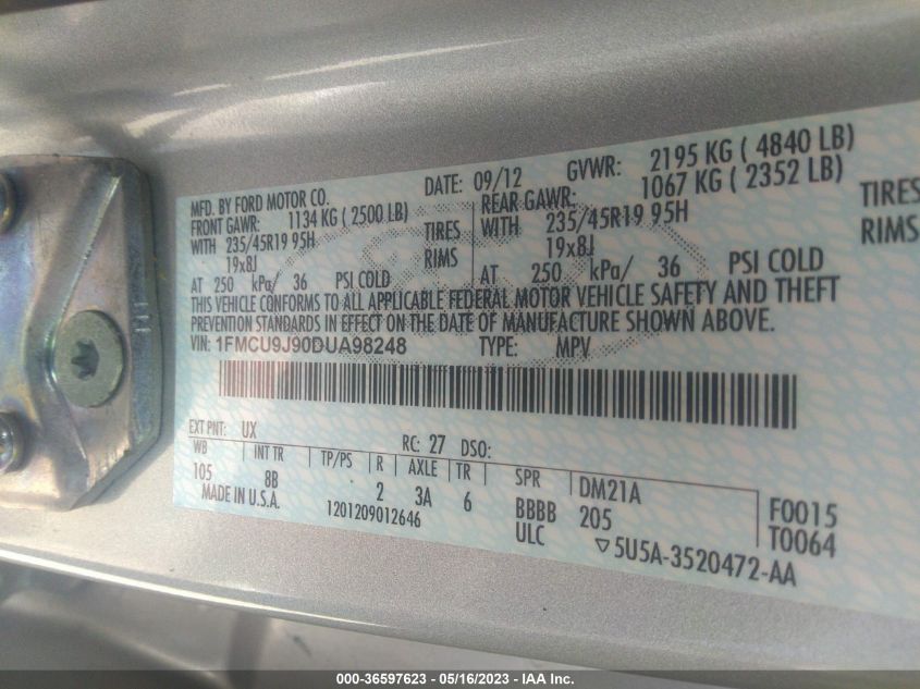 2013 FORD ESCAPE TITANIUM - 1FMCU9J90DUA98248