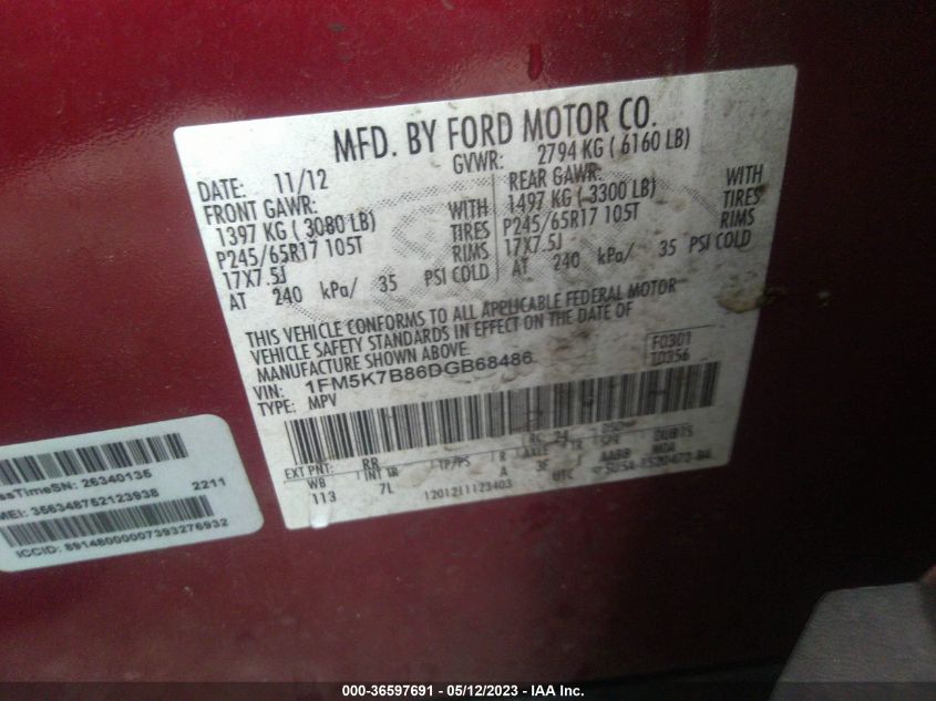 2013 FORD EXPLORER BASE - 1FM5K7B86DGB68486