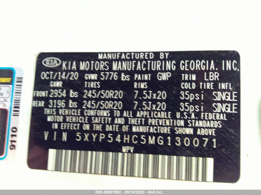 2021 KIA TELLURIDE SX - 5XYP54HC5MG130071
