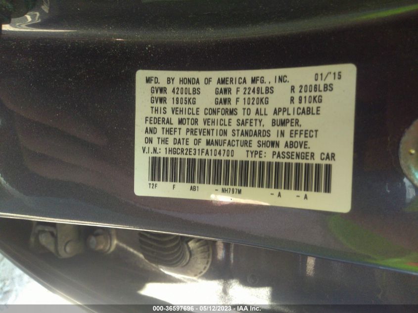 2015 HONDA ACCORD SEDAN LX - 1HGCR2E31FA104700