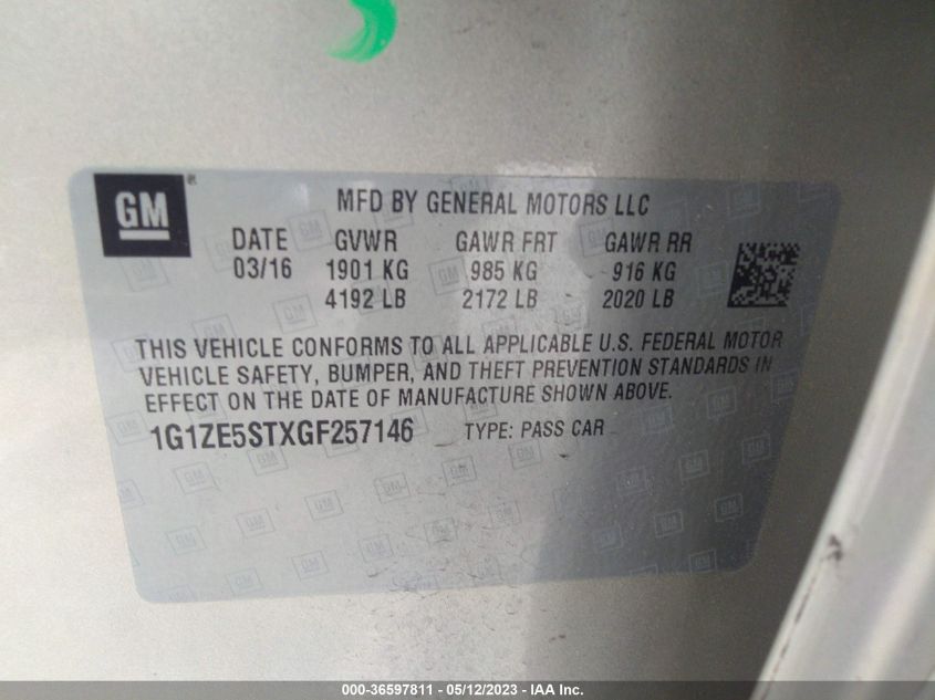2016 CHEVROLET MALIBU LT - 1G1ZE5STXGF257146