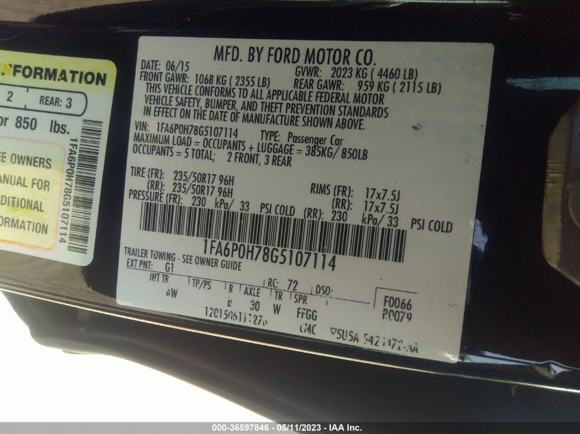 2016 FORD FUSION SE - 1FA6P0H78G5107114