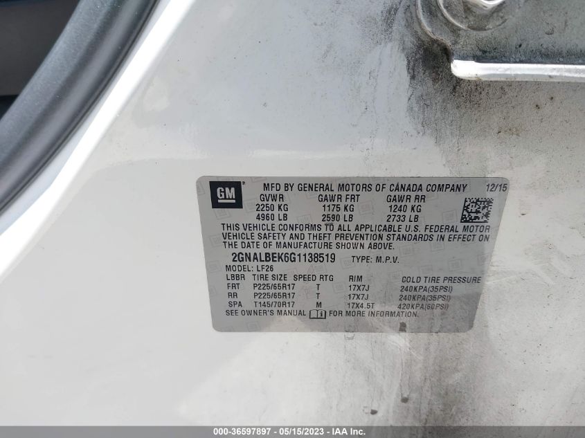 2016 CHEVROLET EQUINOX LS - 2GNALBEK6G1138519