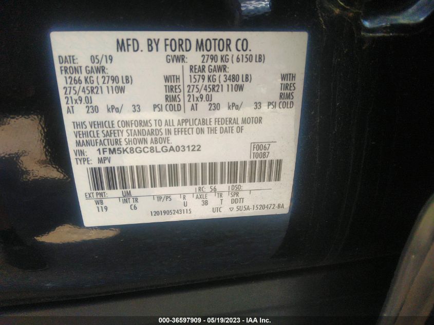 2020 FORD EXPLORER ST - 1FM5K8GC8LGA03122