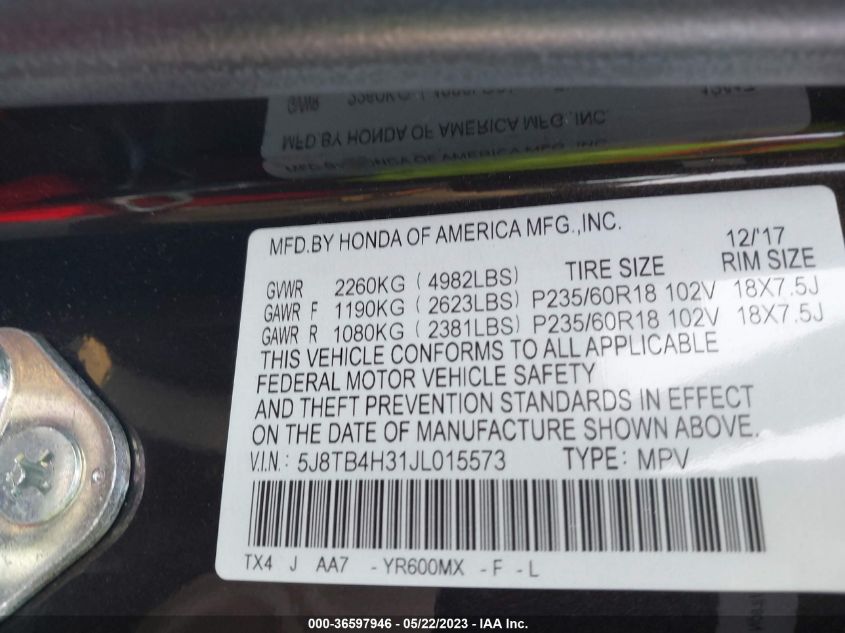 2018 ACURA RDX - 5J8TB4H31JL015573