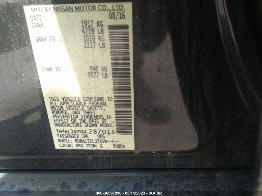 2016 NISSAN ALTIMA 2.5 SL - 1N4AL3APXGC287015