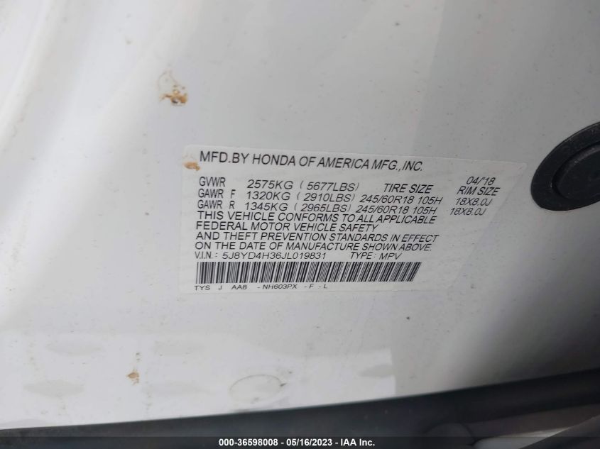 2018 ACURA MDX - 5J8YD4H36JL019831