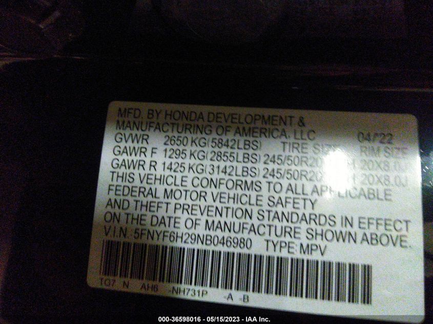 2022 HONDA PILOT SPECIAL EDITION - 5FNYF6H29NB046980
