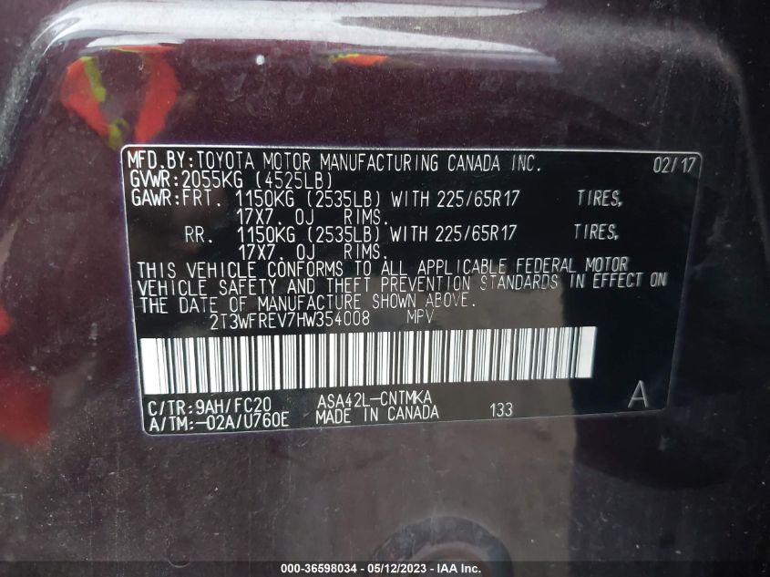 2017 TOYOTA RAV4 XLE - 2T3WFREV7HW354008