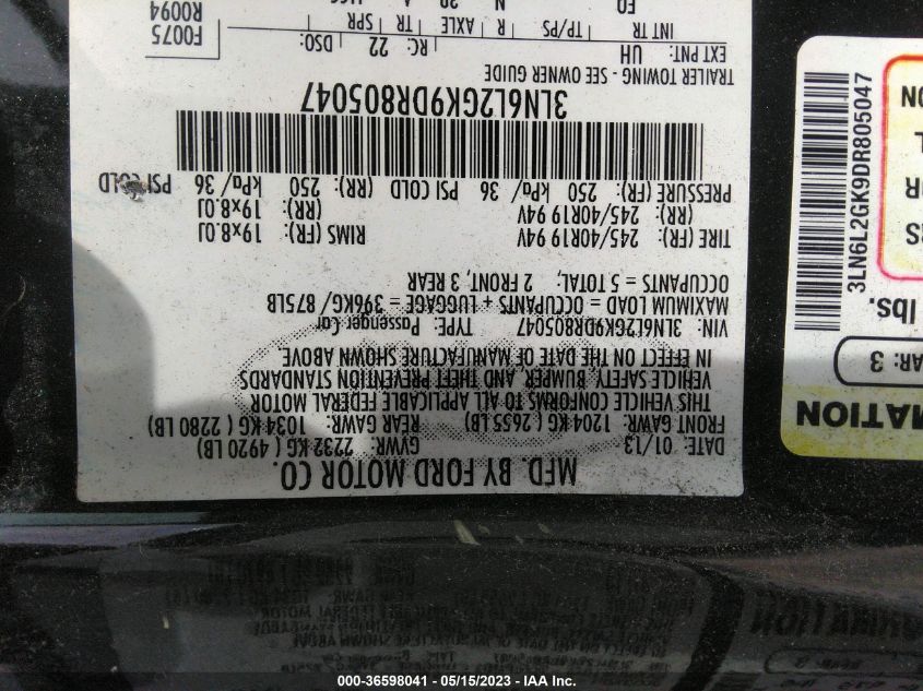 2013 LINCOLN MKZ - 3LN6L2GK9DR805047
