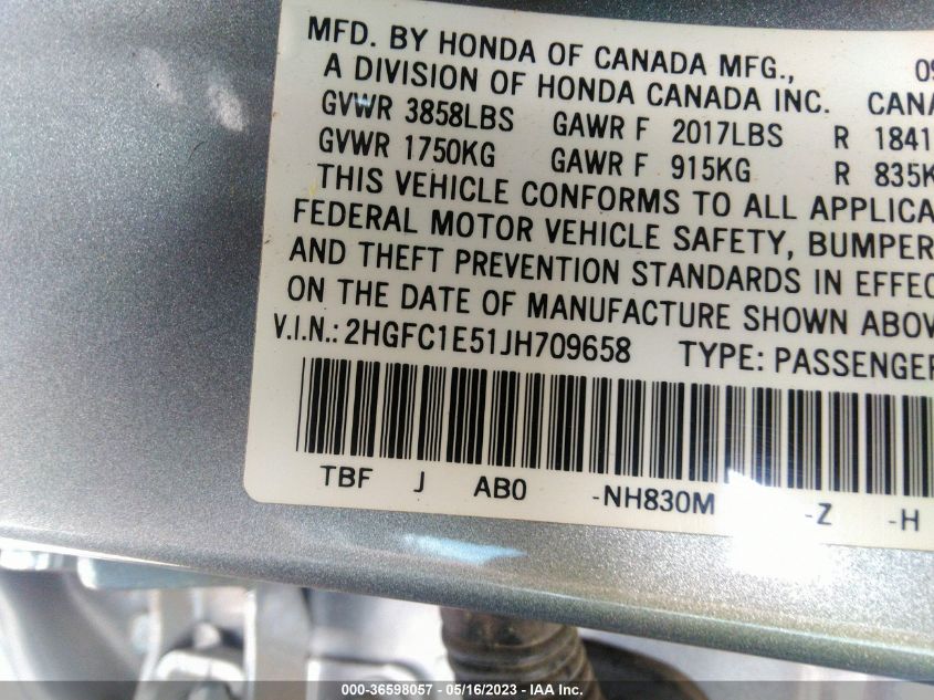 2018 HONDA CIVIC SI SEDAN - 2HGFC1E51JH709658