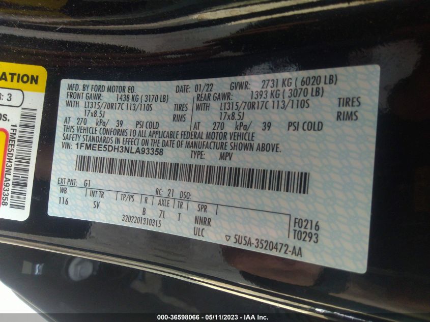 2022 FORD BRONCO BASE/BIG BEND - 1FMEE5DH3NLA93358