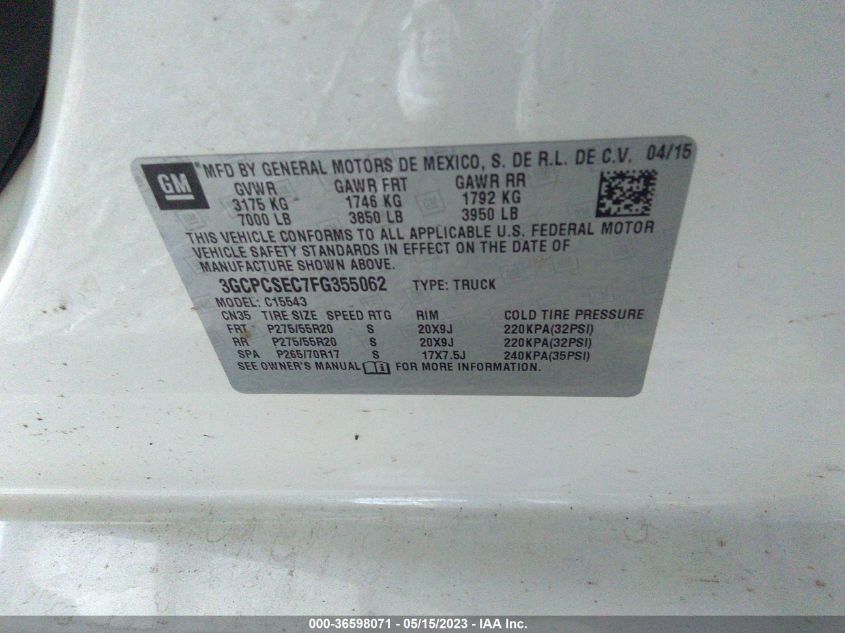 2015 CHEVROLET SILVERADO 1500 LTZ - 3GCPCSEC7FG355062