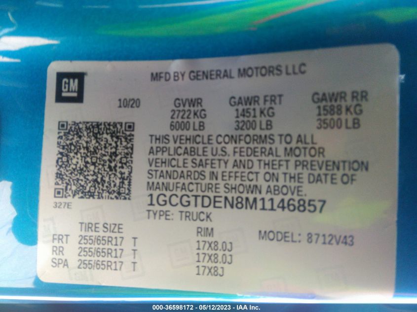 2021 CHEVROLET COLORADO 4WD Z71 - 1GCGTDEN8M1146857